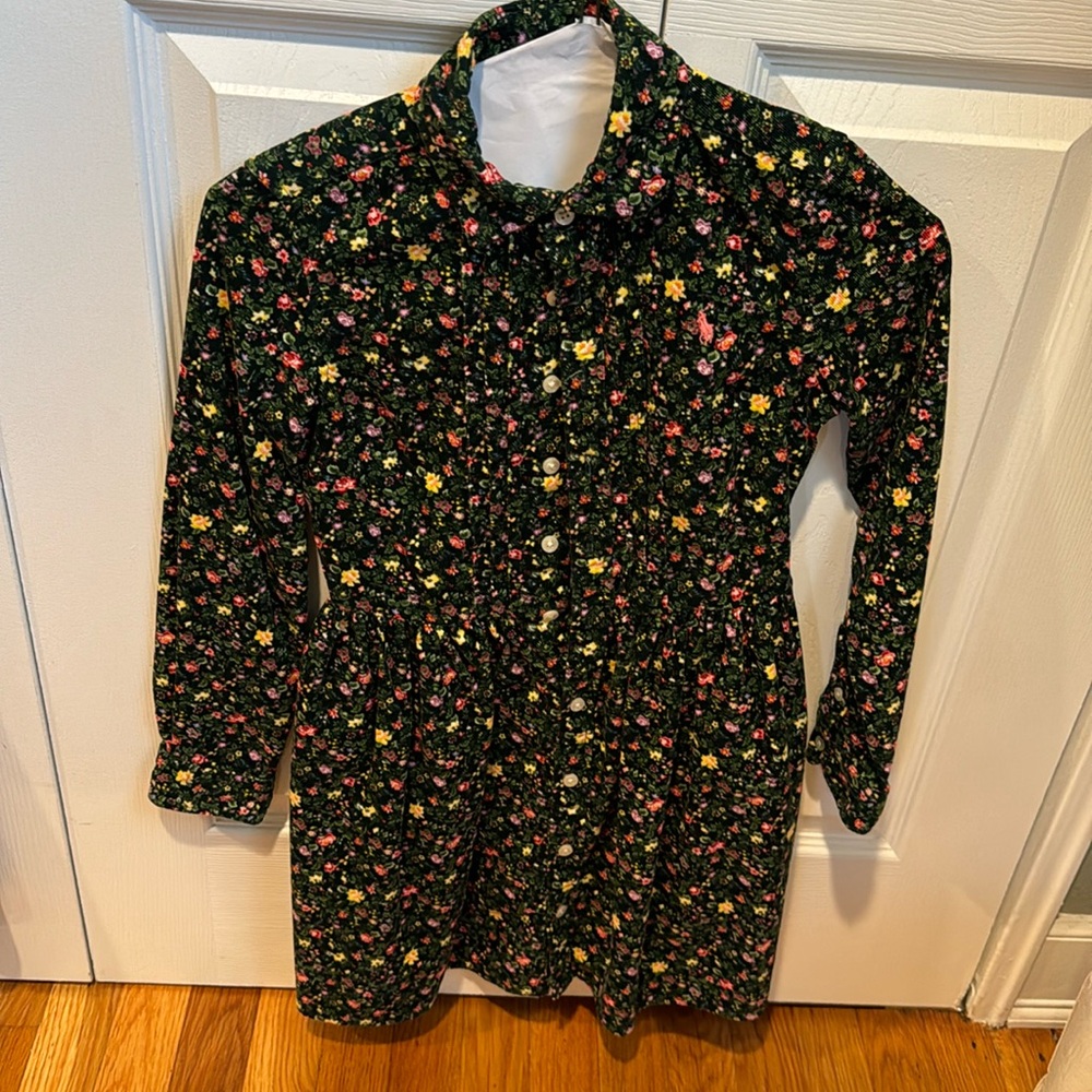 Floral pattern corduroy girls dress.